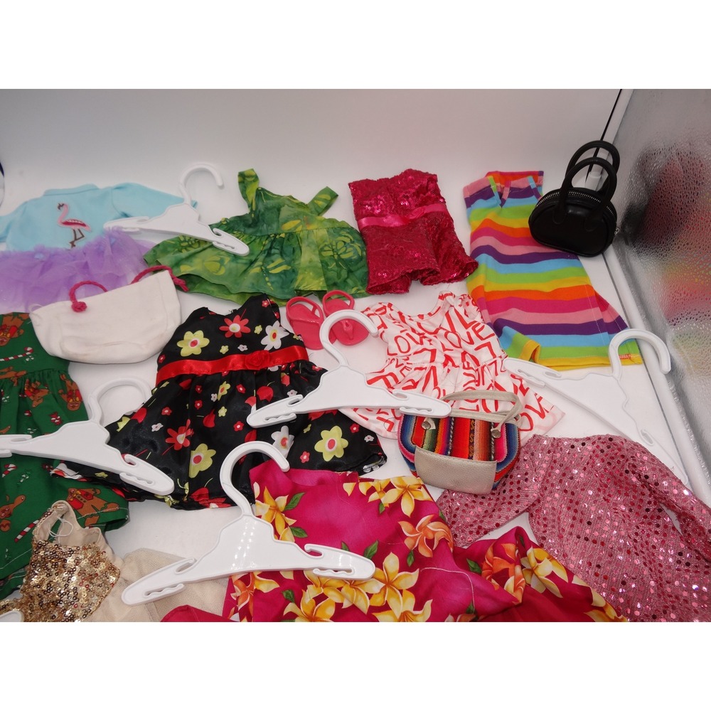 Our Generation Doll Clothes Lot Dresses Shoes Hangers Christmas Hawaii 16 pcs - Picture 4 of 11